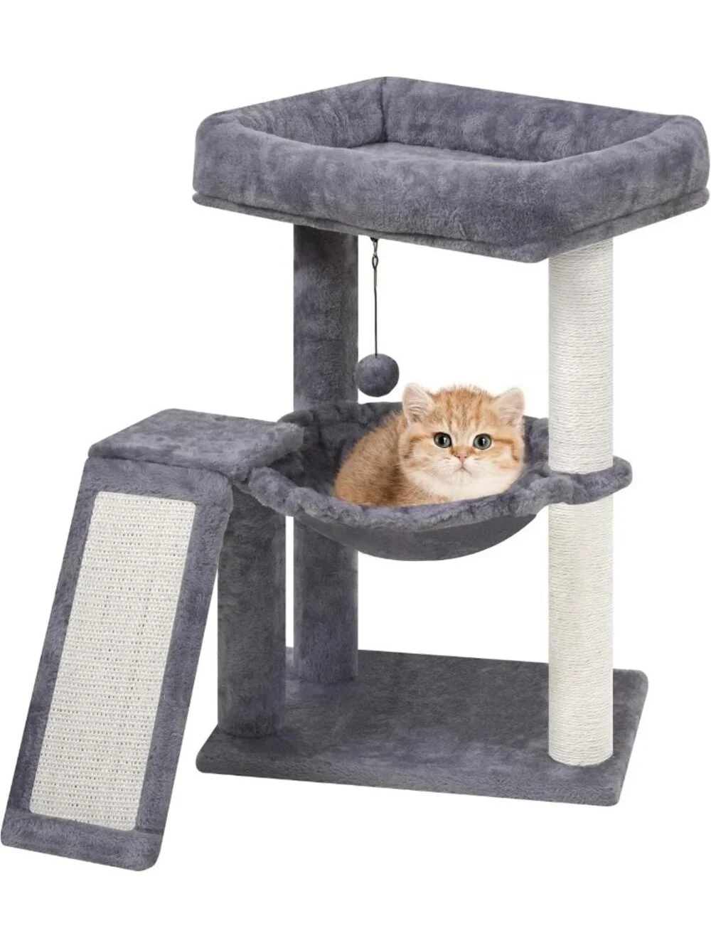 Cozy Cat Tree Tower with Scratching Post, Playful Toy Balls & Hammock - Grey